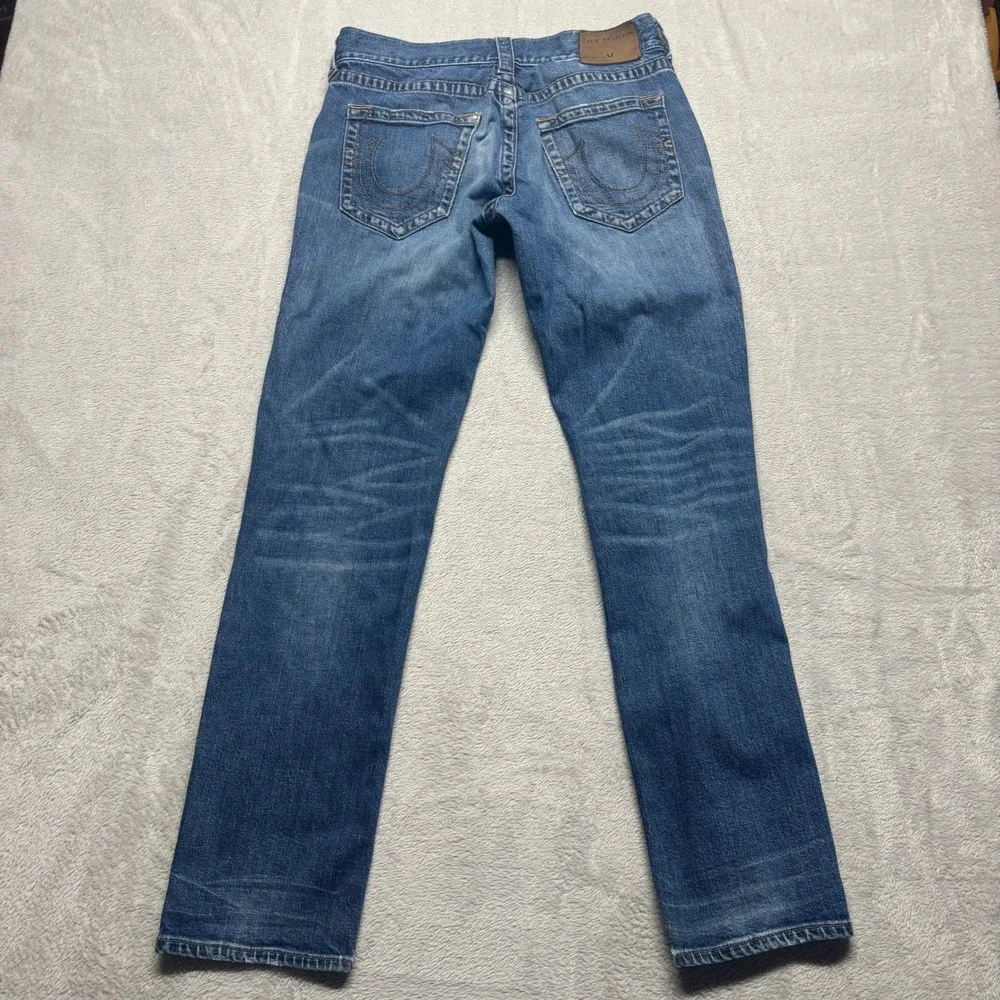 True Religion Geno Relaxed Slim Jeans Mens 31x33 Blue Denim Distressed Fade